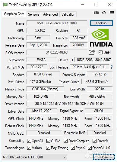 Evga GeForce RTX 3080 FTW3 ultra gaming 10GB