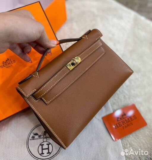 Сумка Hermes Kelly pochette 22 коричневая swift