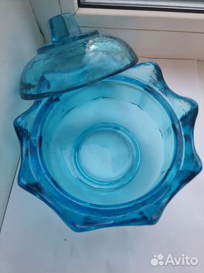 Сахарница голубое стекло СССР, винтаж