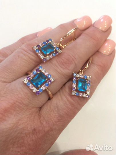 Комплект серьги + кольцо дубайское золото