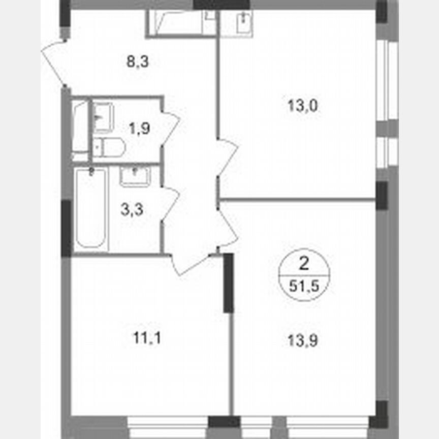 2-к. квартира, 51,5 м², 11/19 эт.