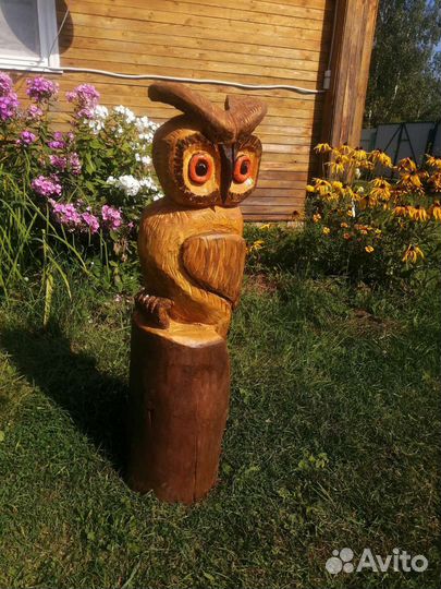 Скульптура совы из дерева для сада