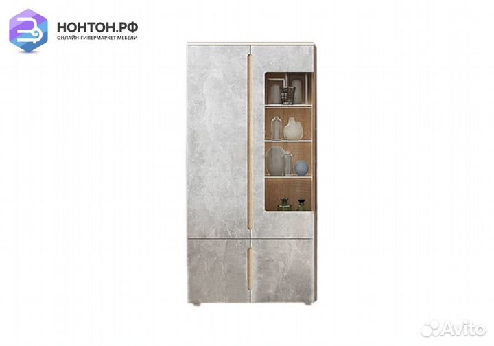 Витрина с подсветкой Ким бетон темный / сонома