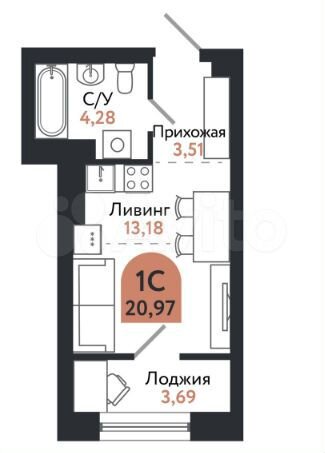 Квартира-студия, 21 м², 20/26 эт.
