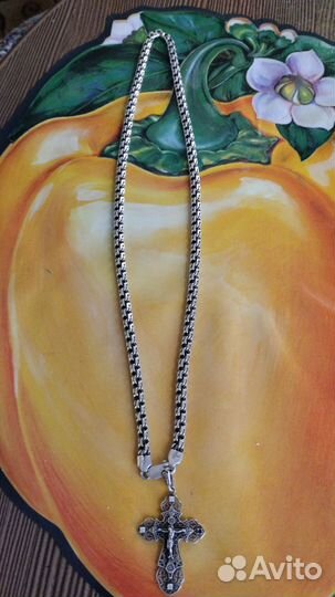 Мужская серебряная цепь с крестом