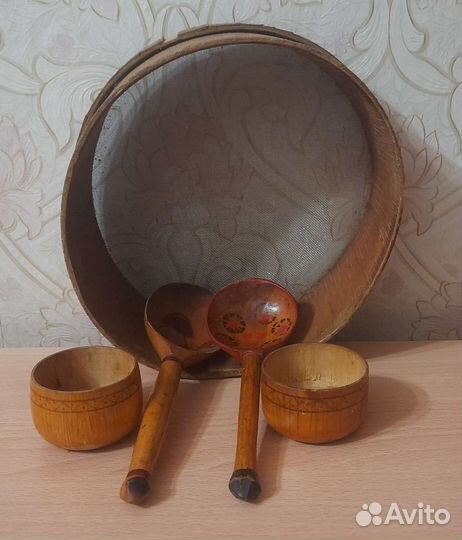 Деревянное сито, ложки, солонки СССР