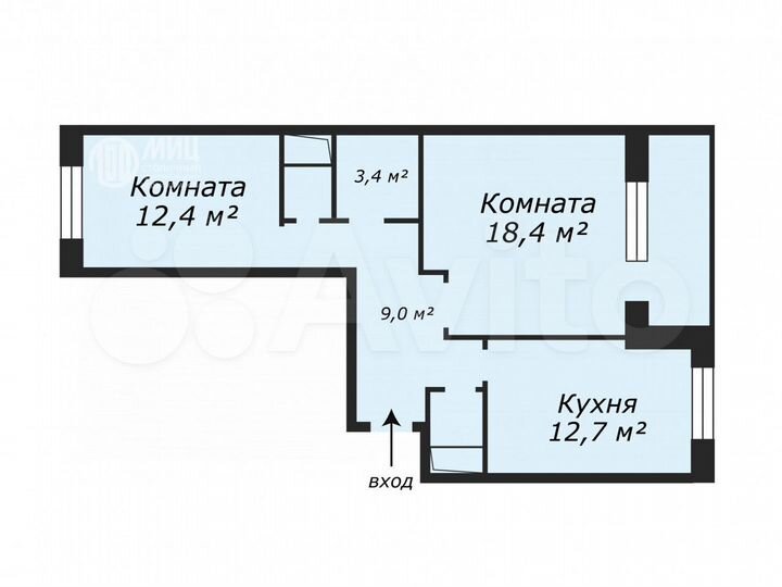 2-к. квартира, 60,4 м², 5/19 эт.