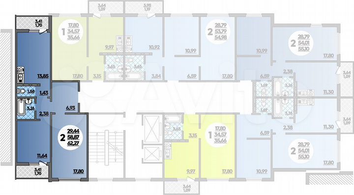 2-к. квартира, 62,3 м², 2/16 эт.