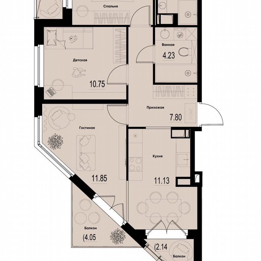 3-к. квартира, 62,7 м², 4/12 эт.