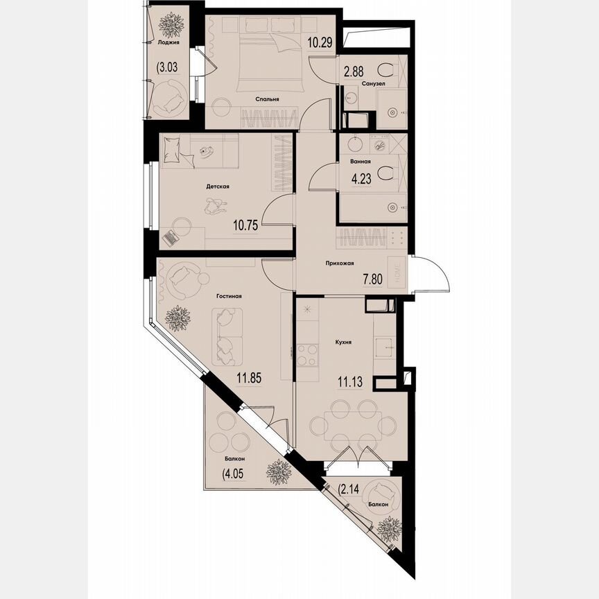 3-к. квартира, 62,7 м², 4/12 эт.