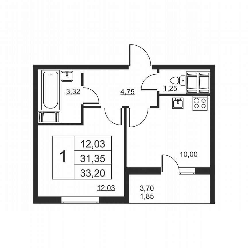 1-к. квартира, 33,2 м², 14/19 эт.