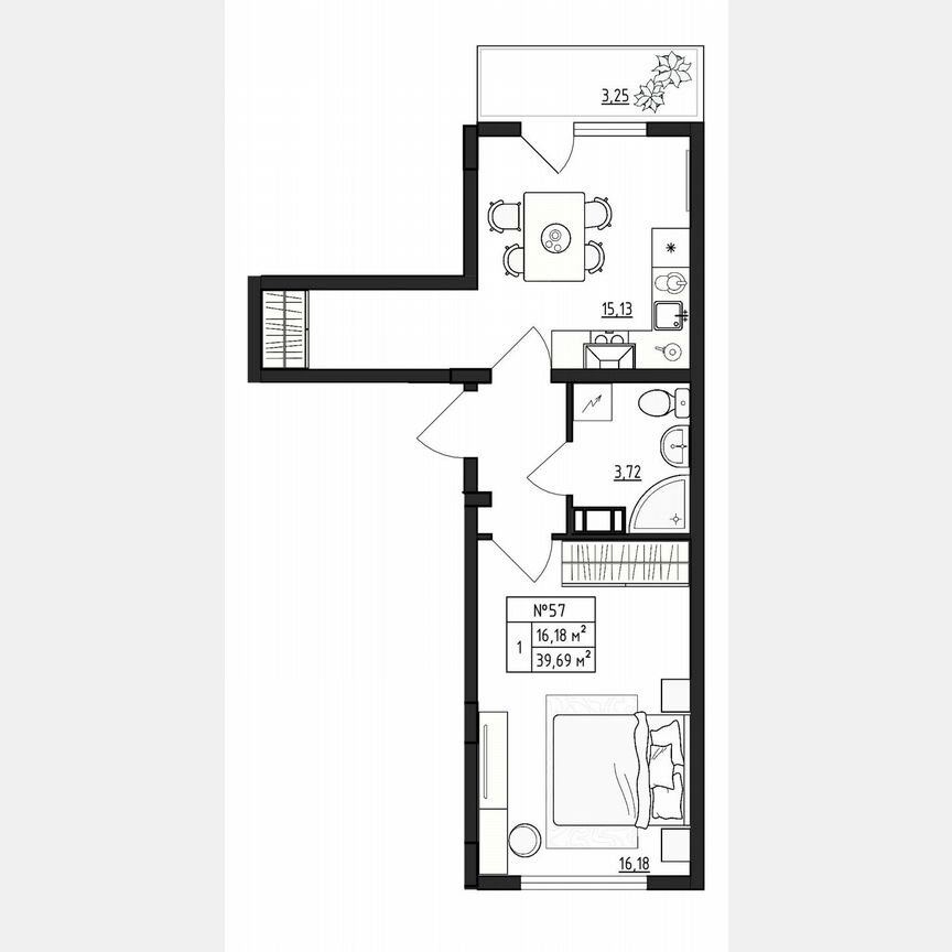 1-к. квартира, 39,7 м², 4/4 эт.