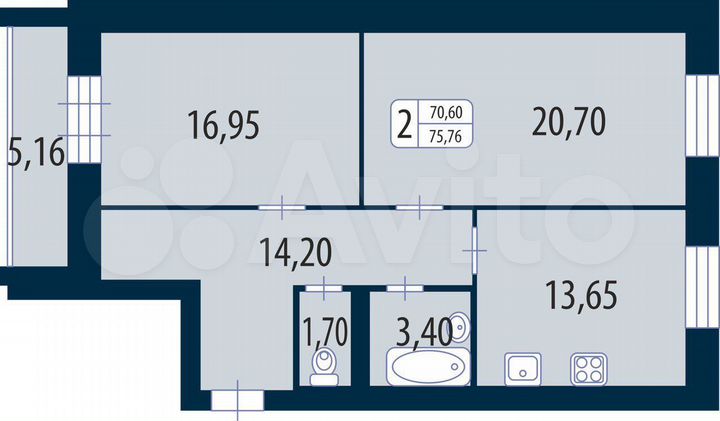 2-к. квартира, 75,8 м², 2/4 эт.
