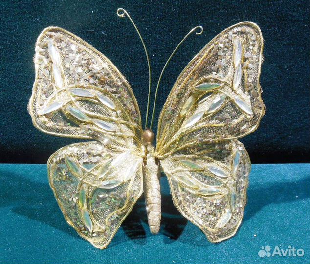 Украшение Бабочка-прищепка золотая