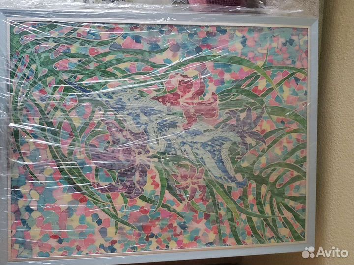 Большая картина батик в раме Лилии 84х65см