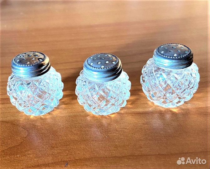 Солонка и перечница серебро хрусталь винтаж Европа