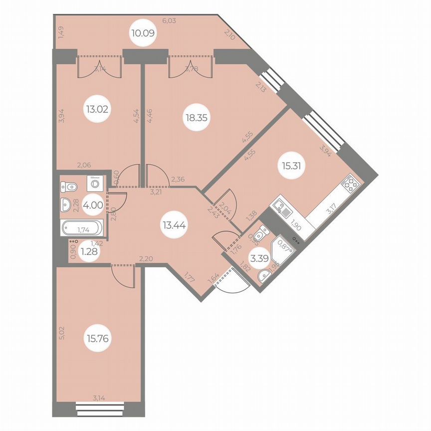 3-к. квартира, 87 м², 17/20 эт.