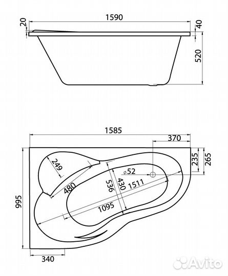 Ванна акрил 160х100 Santek Ибица 1.WH11.2.036 лев