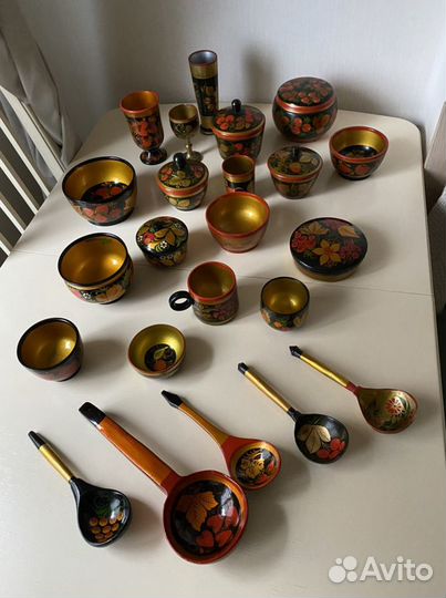 Посуда хохлома ложка шкатулка поднос