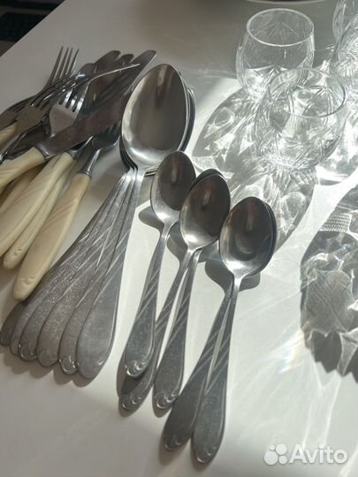 Посуда СССР хрусталь, приборы, ножи, графин