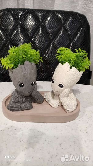 Малыш грут гипсовое кашпо с зеленью