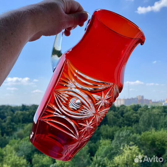 Кувшин цветное стекло СССР хрусталь рубиновое
