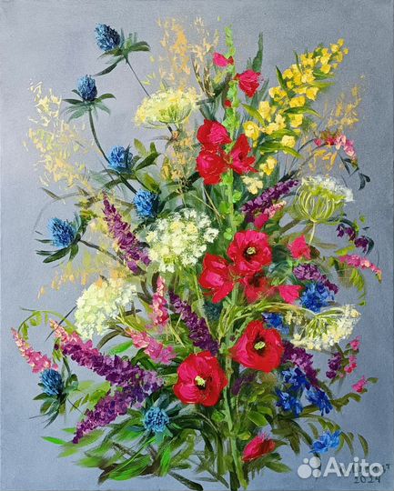 Летний букет. Картина маслом на холсте 50х40