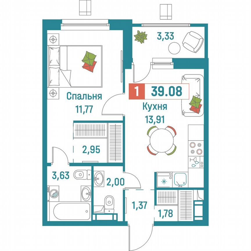 1-к. квартира, 39,1 м², 16/18 эт.