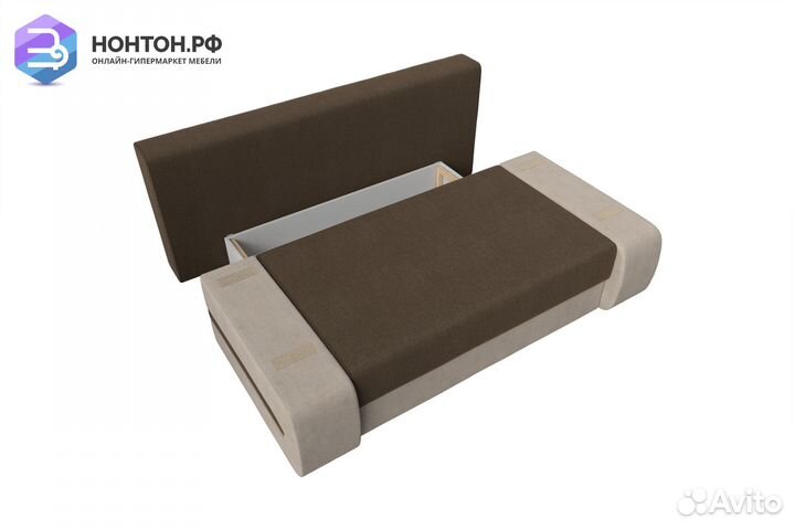 Диван еврокнижка Денвер рогожка коричневая / бежев