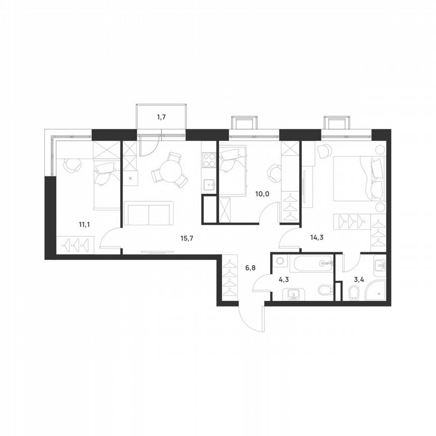 3-к. квартира, 66,1 м², 11/17 эт.
