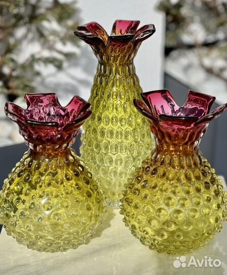 Вазы Ананас, чешское цветное стекло