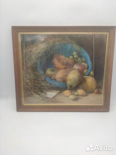 Картина антикварная натюрморт с фруктами акварель