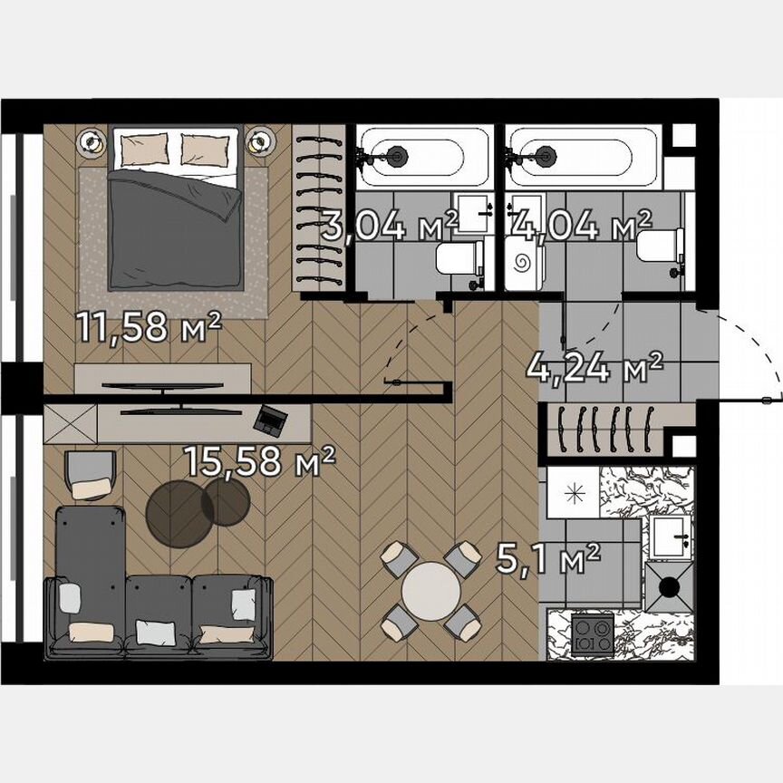 2-к. квартира, 43,6 м², 8/25 эт.