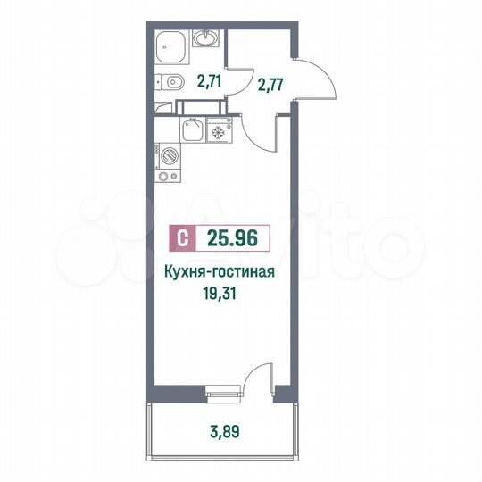 Квартира-студия, 26 м², 4/16 эт.