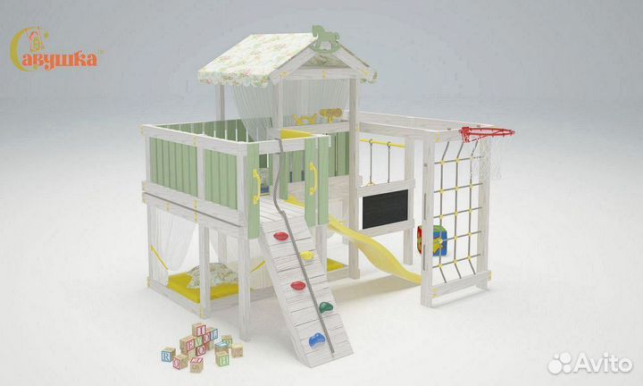 Игровой домик с крышей и балдахином
