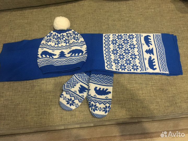 Комплект Шапка, шарф, варежки женские