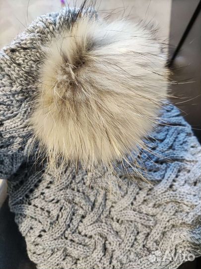 Вязаный комплект, зима. Шапка со снудом