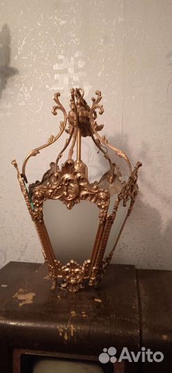 Люстра-фонарь СССР литьё 50-х бронза