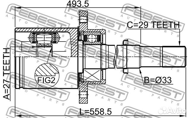 Шрус внутренний R 29x33x27 nissan teana RUS make J