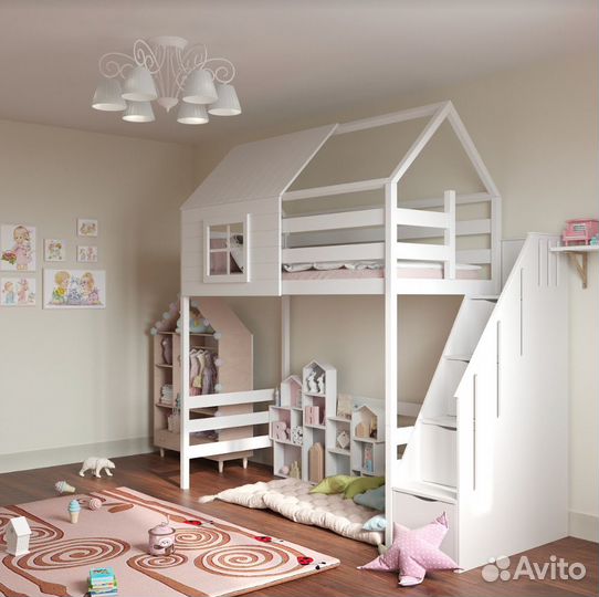 Детская двухъярусная 160х80 кроватка домик