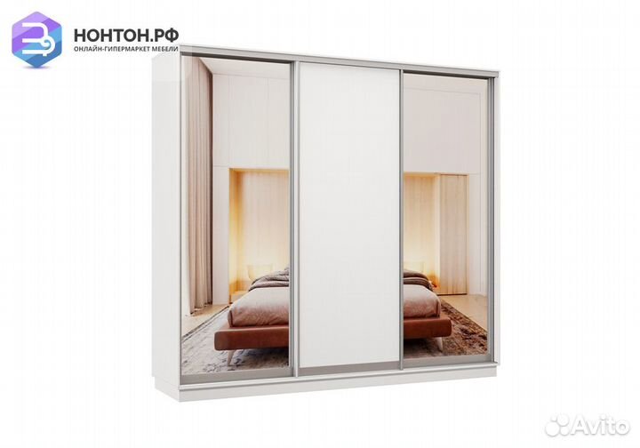 Шкаф-купе трёхдверный Ирида с 2 зеркалами белый