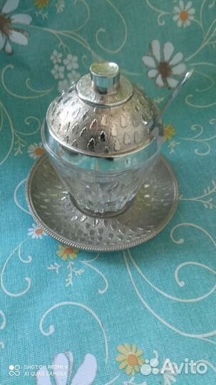 Сахарница -солонка с ложечкой(мельхиор- клеймо)
