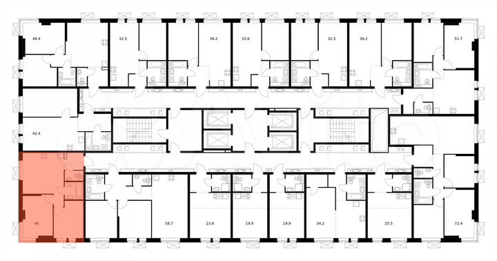2-к. квартира, 46 м², 19/33 эт.