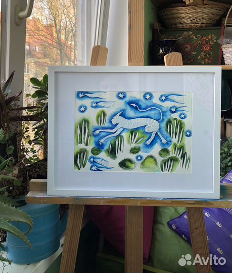 Акварель «Чёртик в окружении звезд»