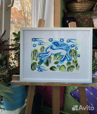 Акварель «Чёртик в окружении звезд»