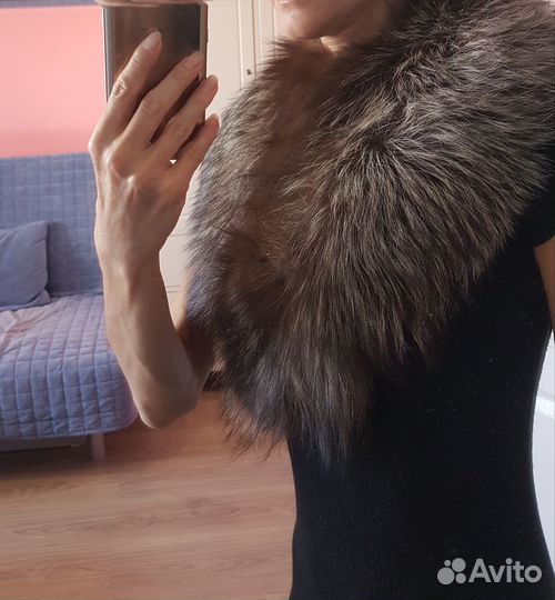 Меховой воротник лиса чернобурка бу