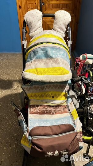 Детские санки коляска с большими колесами