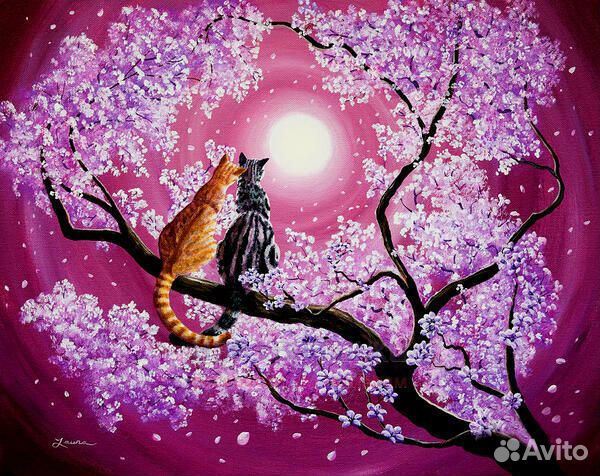 Картина по номерам 40x50 Пара котов на цветущем де