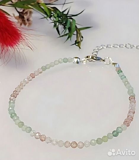 Браслет из граненых бусин Клубничного Кварца