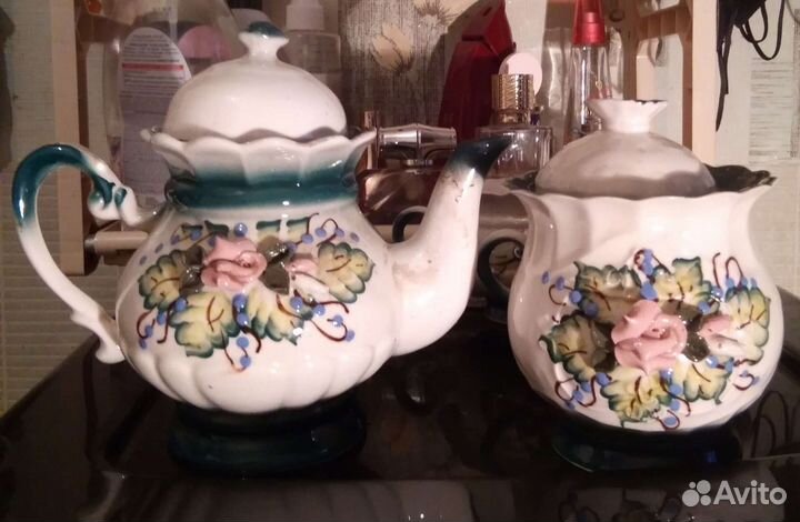 Сервиз СССР фарфор с лепниной перламутр 5предметов